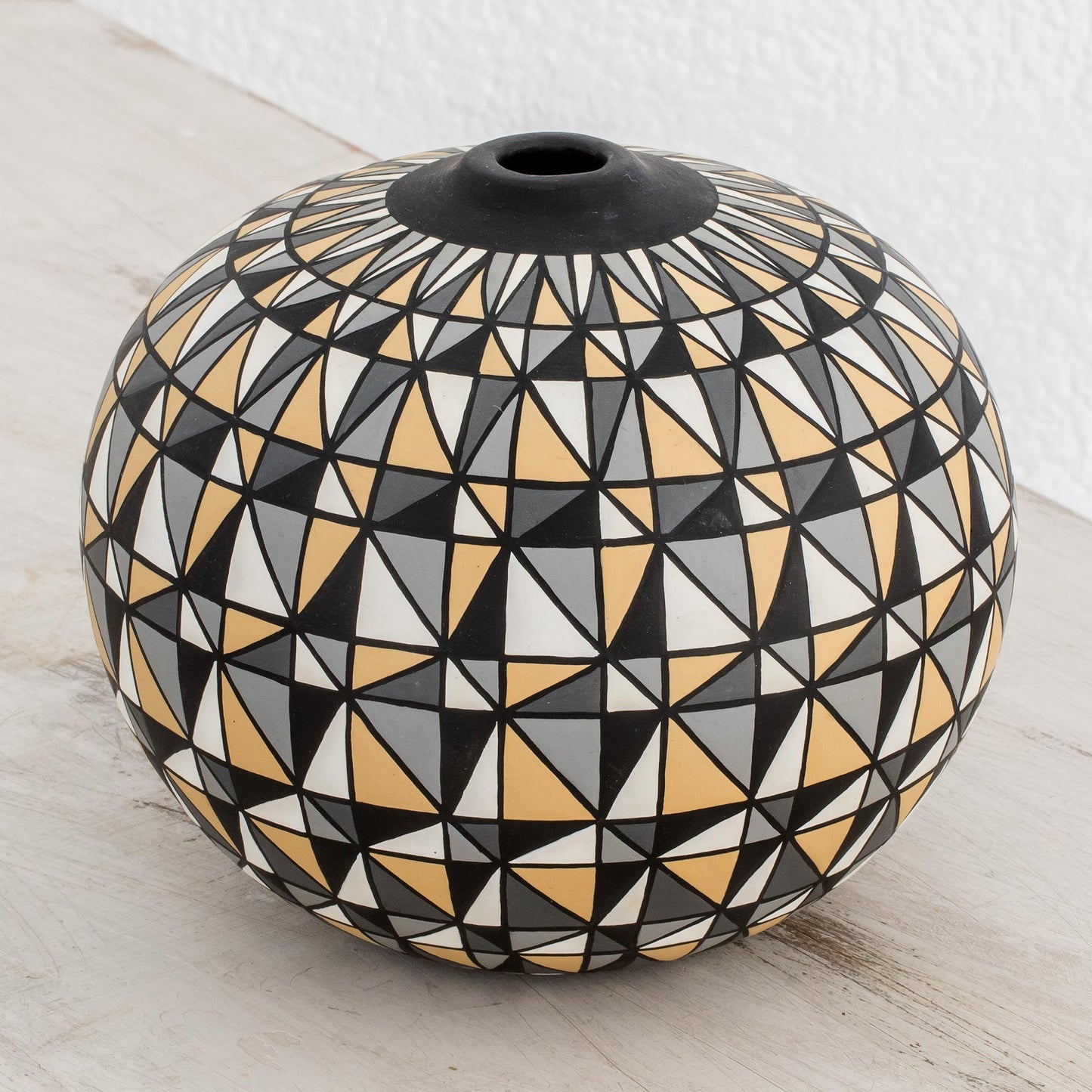 Tricolor Elegance Hand-Painted Geometric Ceramic Decorative Vase