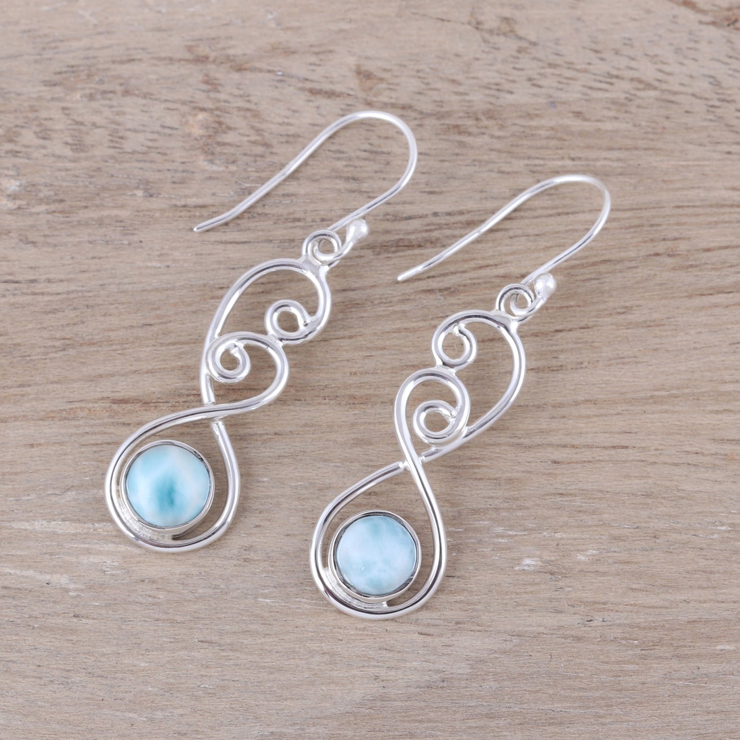 Sky Swirl Sterling Silver and Blue White Larimar Dangle Earrings