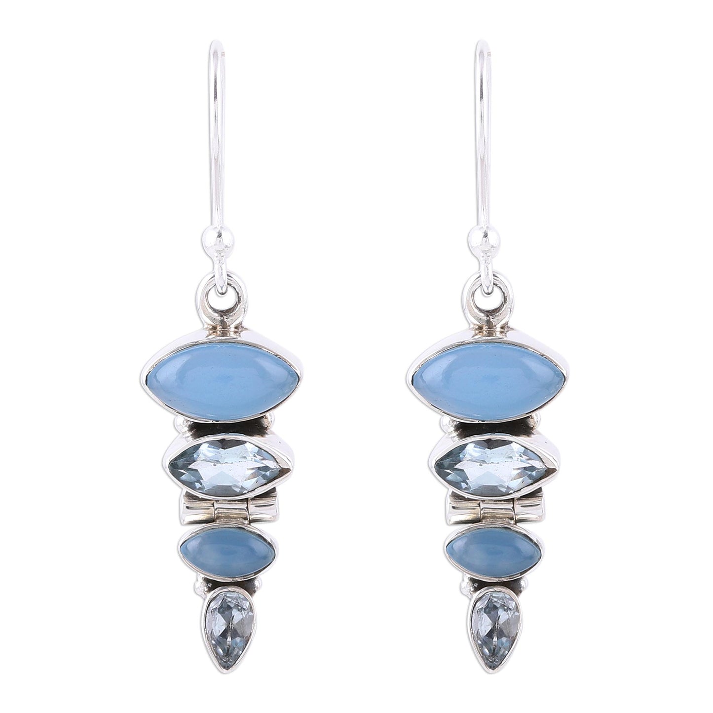 Falling Stars Blue Topaz and Chalcedony Sterling Silver Dangle Earrings