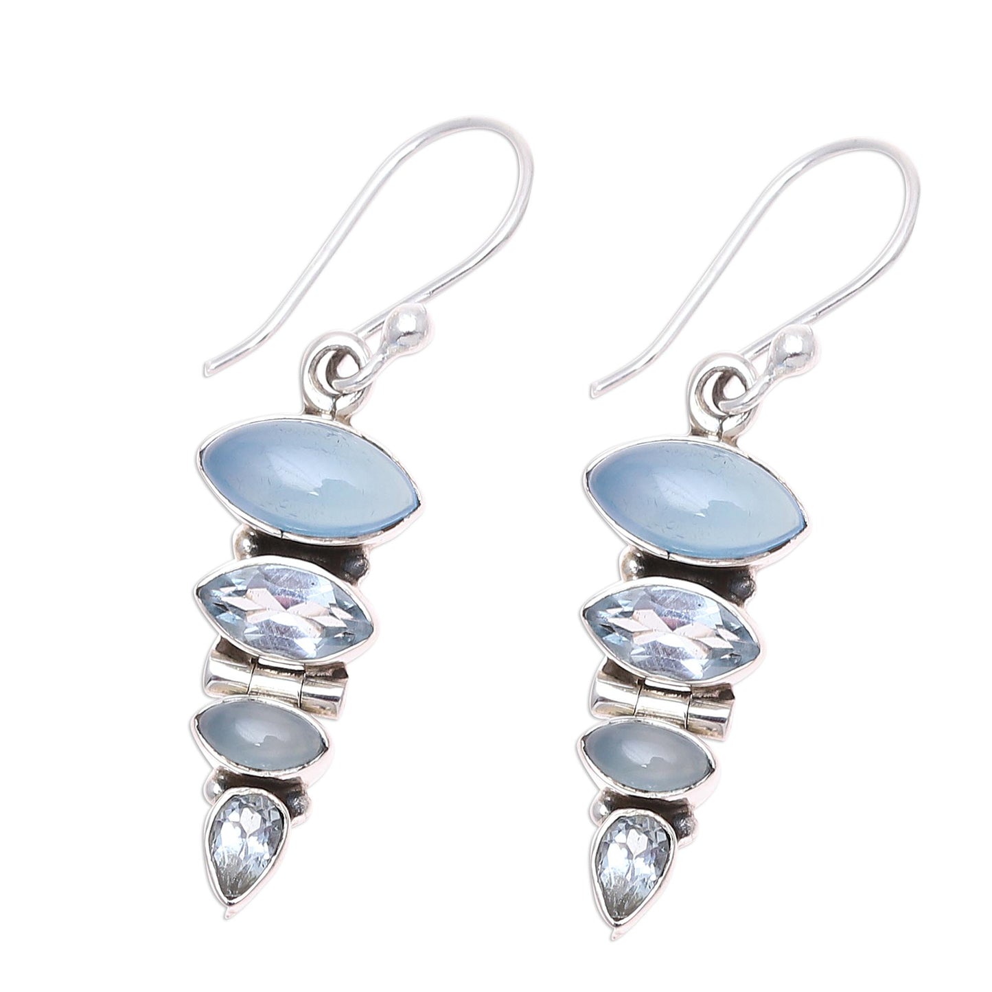 Falling Stars Blue Topaz and Chalcedony Sterling Silver Dangle Earrings