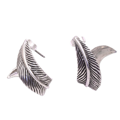 Leafy Curl Leaf-Themed Sterling Silver Half-Hoop Earrings from Java