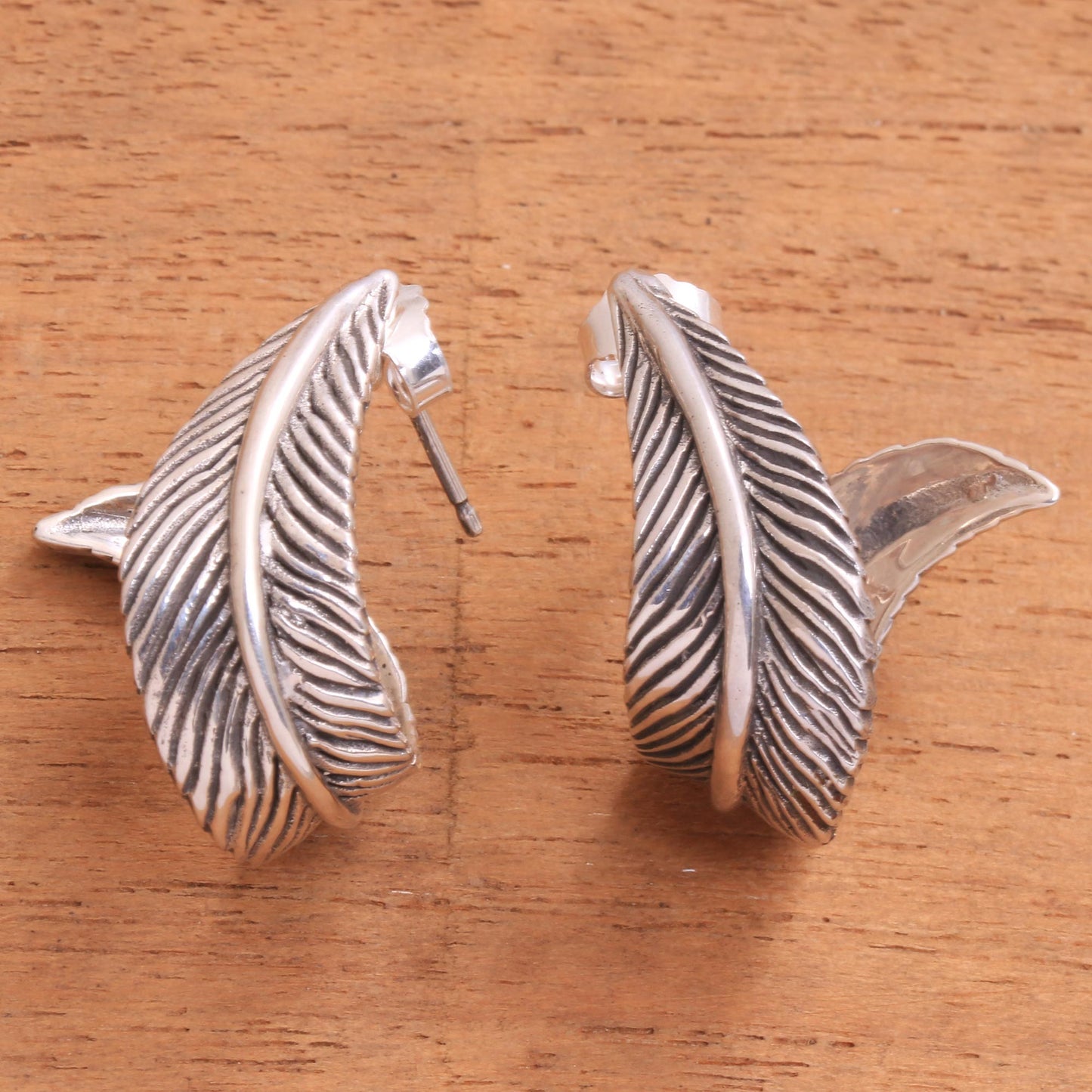 Leafy Curl Leaf-Themed Sterling Silver Half-Hoop Earrings from Java