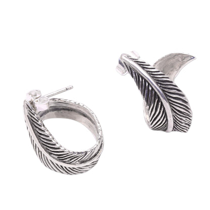 Leafy Curl Leaf-Themed Sterling Silver Half-Hoop Earrings from Java