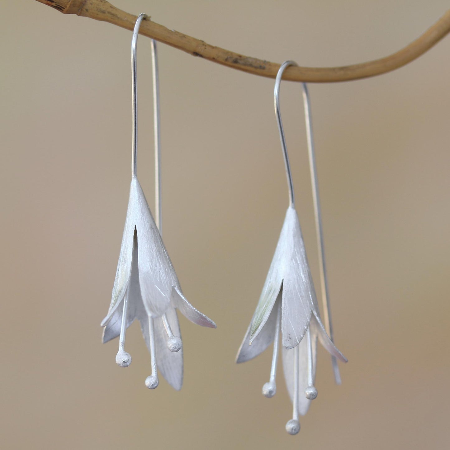 Light Blossom Floral Sterling Silver Drop Earrings from Bali