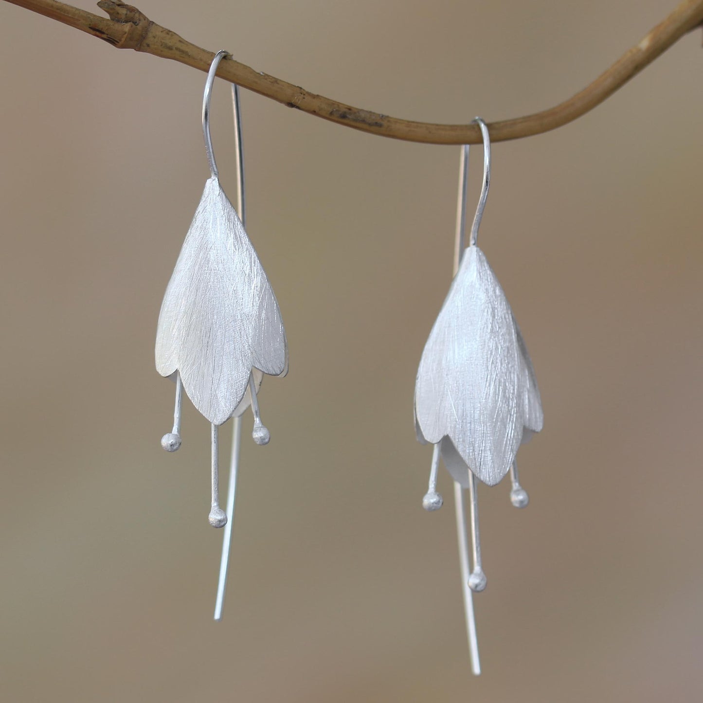 Budding Orchid Sterling Silver Flower Drop Earrings from Bali