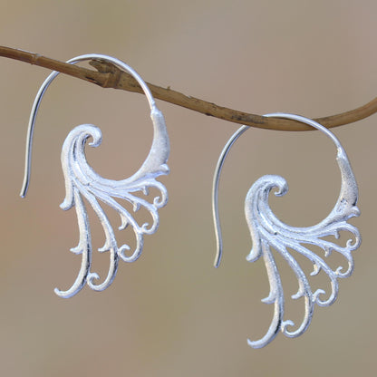 Angelic Wings Curling Motif Sterling Silver Half-Hoop Earrings from Bali