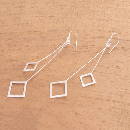 Quantum Dangle Geometric Sterling Silver Dangle Earrings from Bali