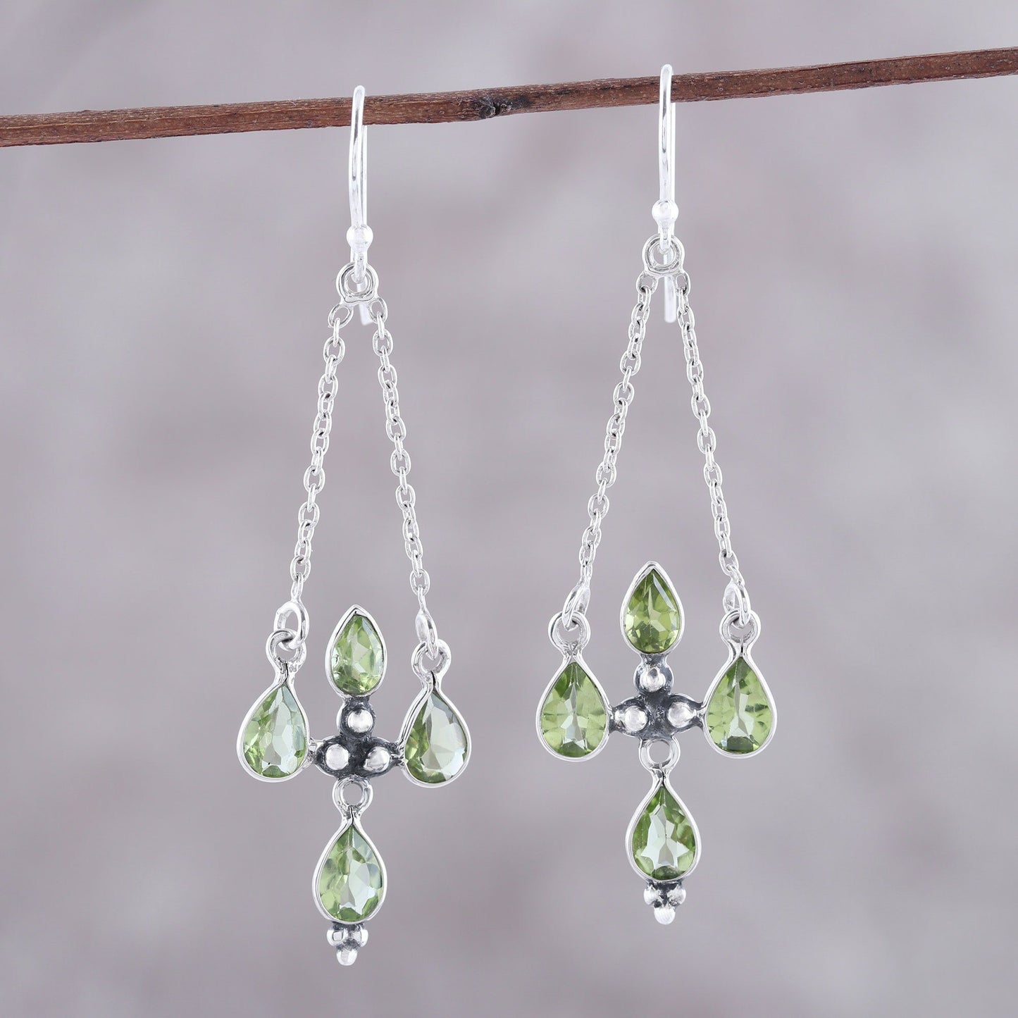 Green Flare Peridot & Sterling Silver Chandelier Earrings