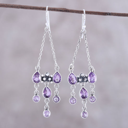 Glittering Dance Sterling Silver and Purple Amethyst Chandelier Earrings