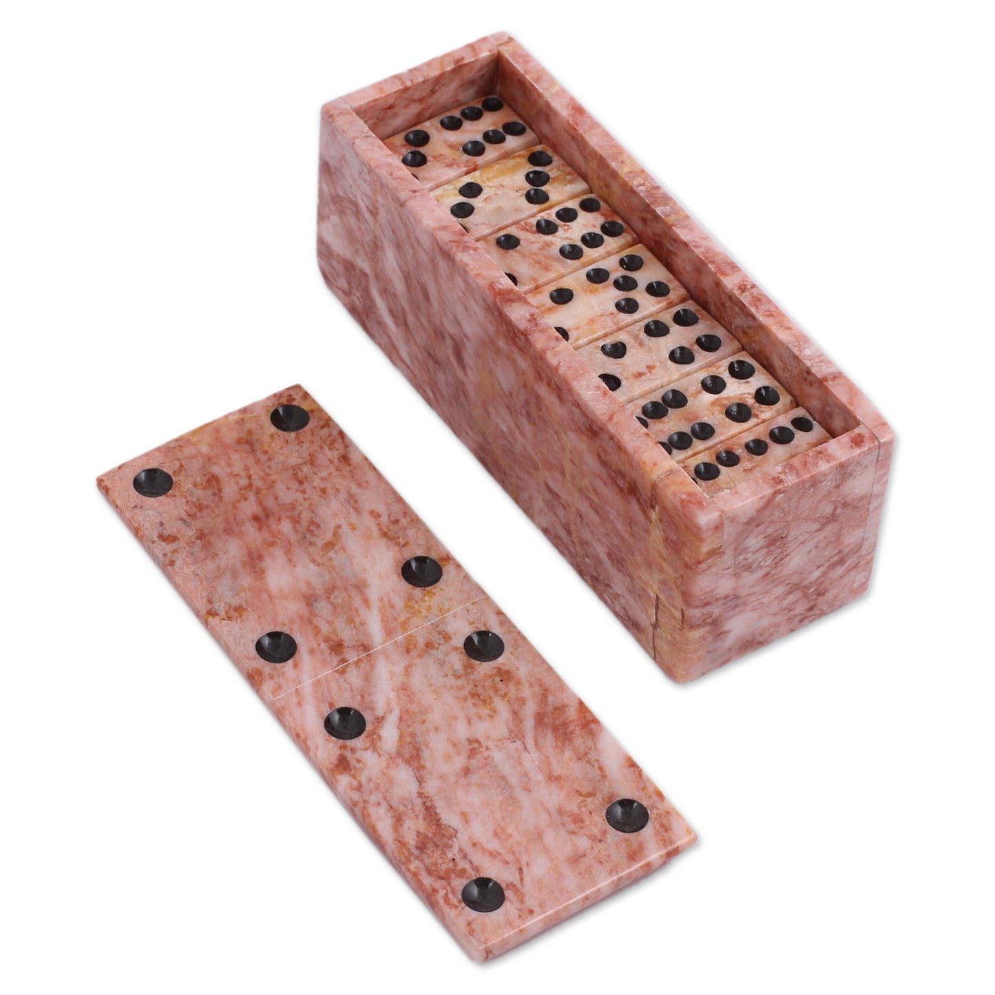 Victorious Chance Pink Marble Domino Set from Mexico (6 Inch)