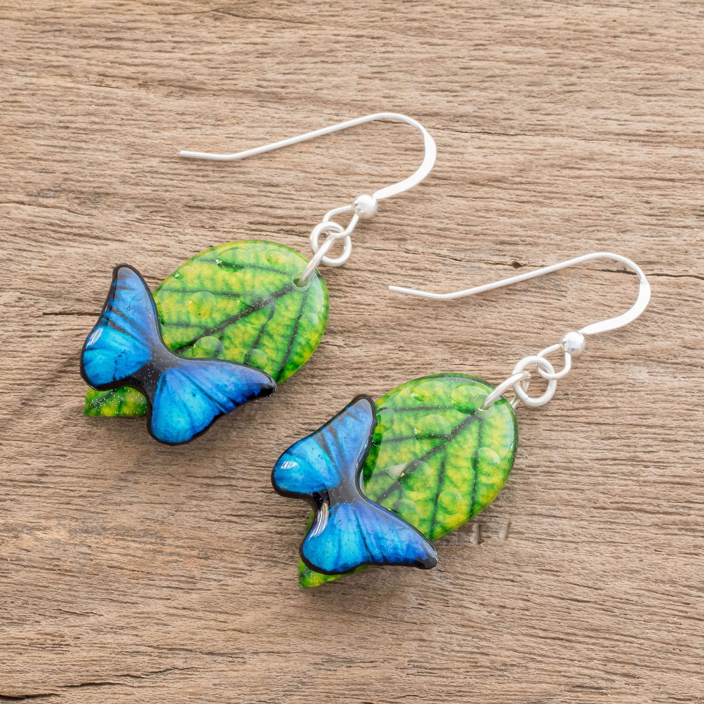 Morpheus Butterfly Resin and Paper Dangle Earrings from Costa Rica