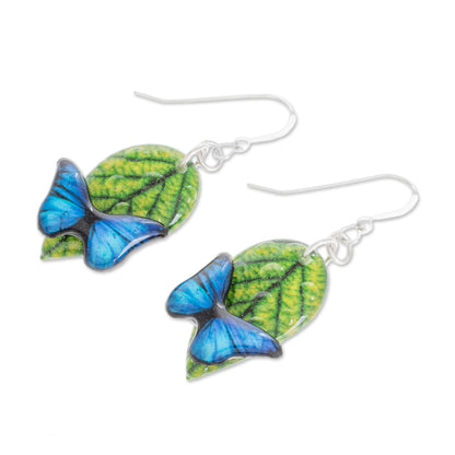 Morpheus Butterfly Resin and Paper Dangle Earrings from Costa Rica