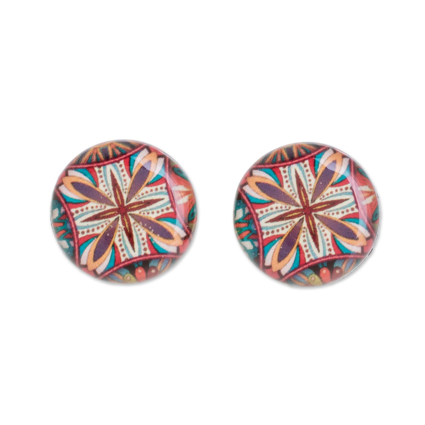 Vibrant Kaleidoscope Multicolored Resin and Paper Stud Earrings from Costa Rica