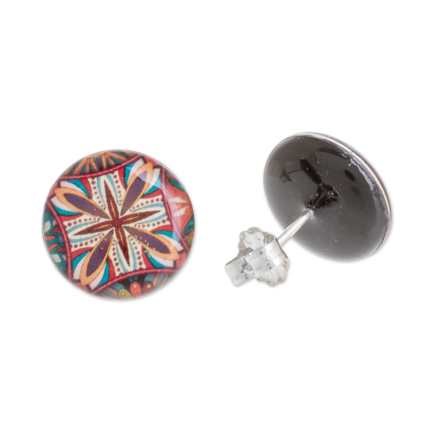 Vibrant Kaleidoscope Multicolored Resin and Paper Stud Earrings from Costa Rica