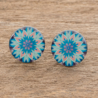 Magnificent Bloom Floral Resin and Paper Stud Earrings from Costa Rica