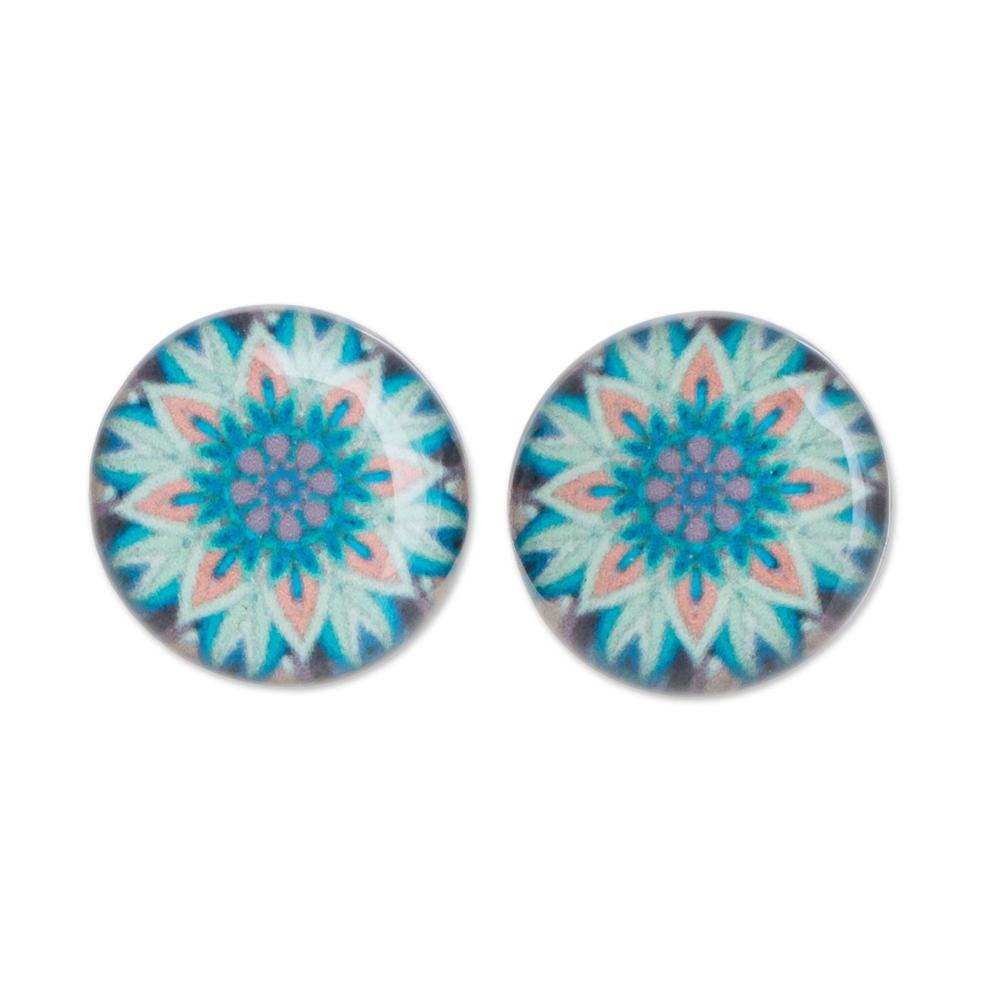 Magnificent Bloom Floral Resin and Paper Stud Earrings from Costa Rica