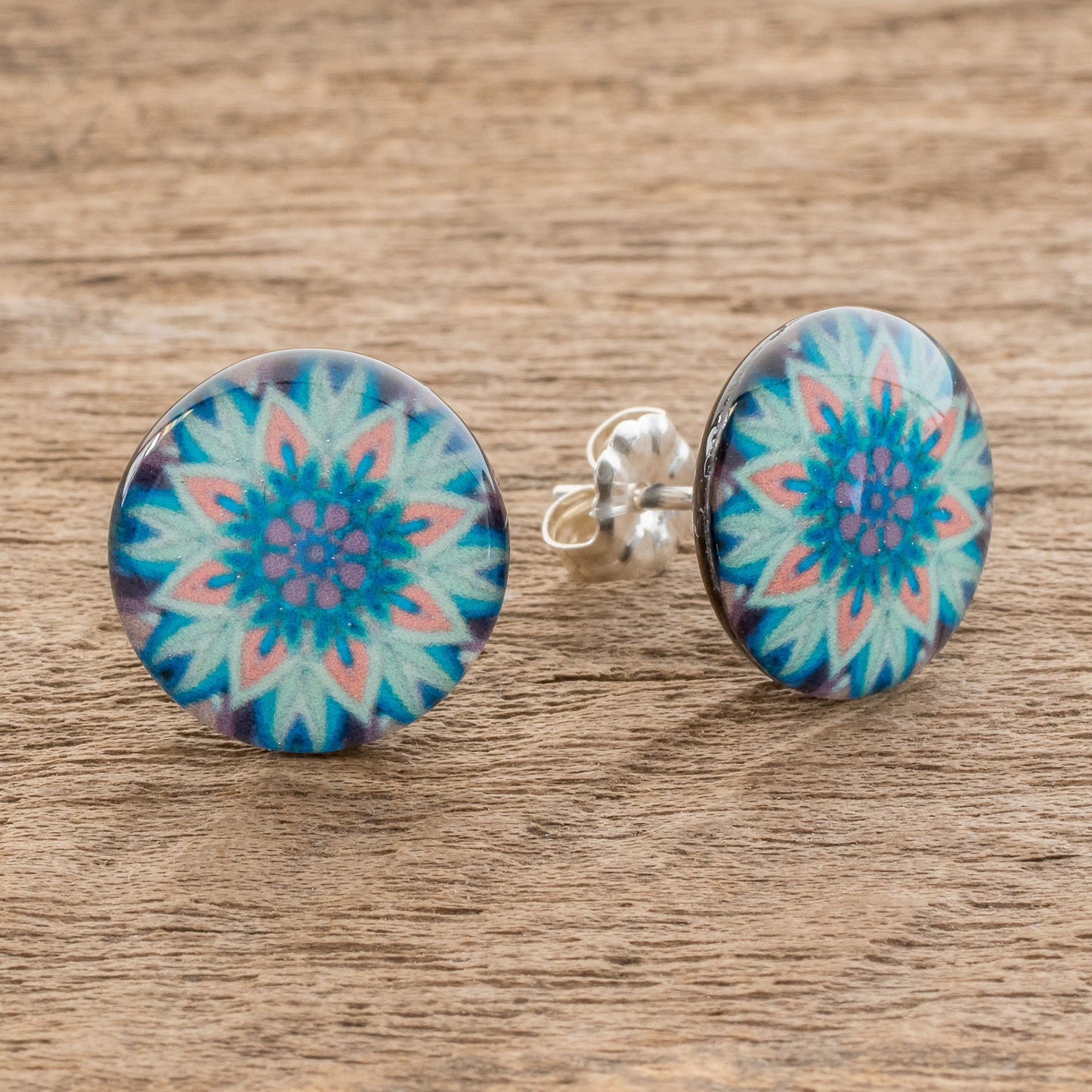 Magnificent Bloom Floral Resin and Paper Stud Earrings from Costa Rica