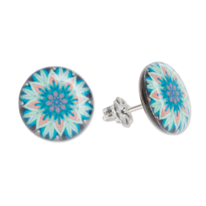 Magnificent Bloom Floral Resin and Paper Stud Earrings from Costa Rica