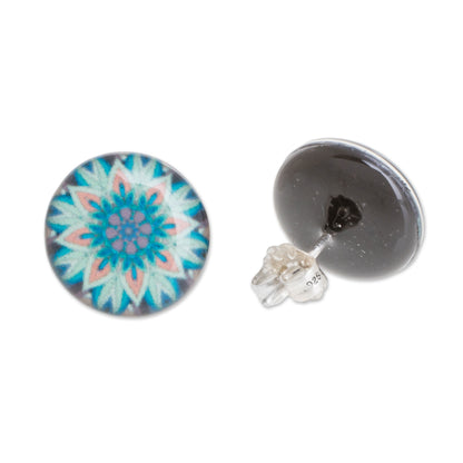 Magnificent Bloom Floral Resin and Paper Stud Earrings from Costa Rica