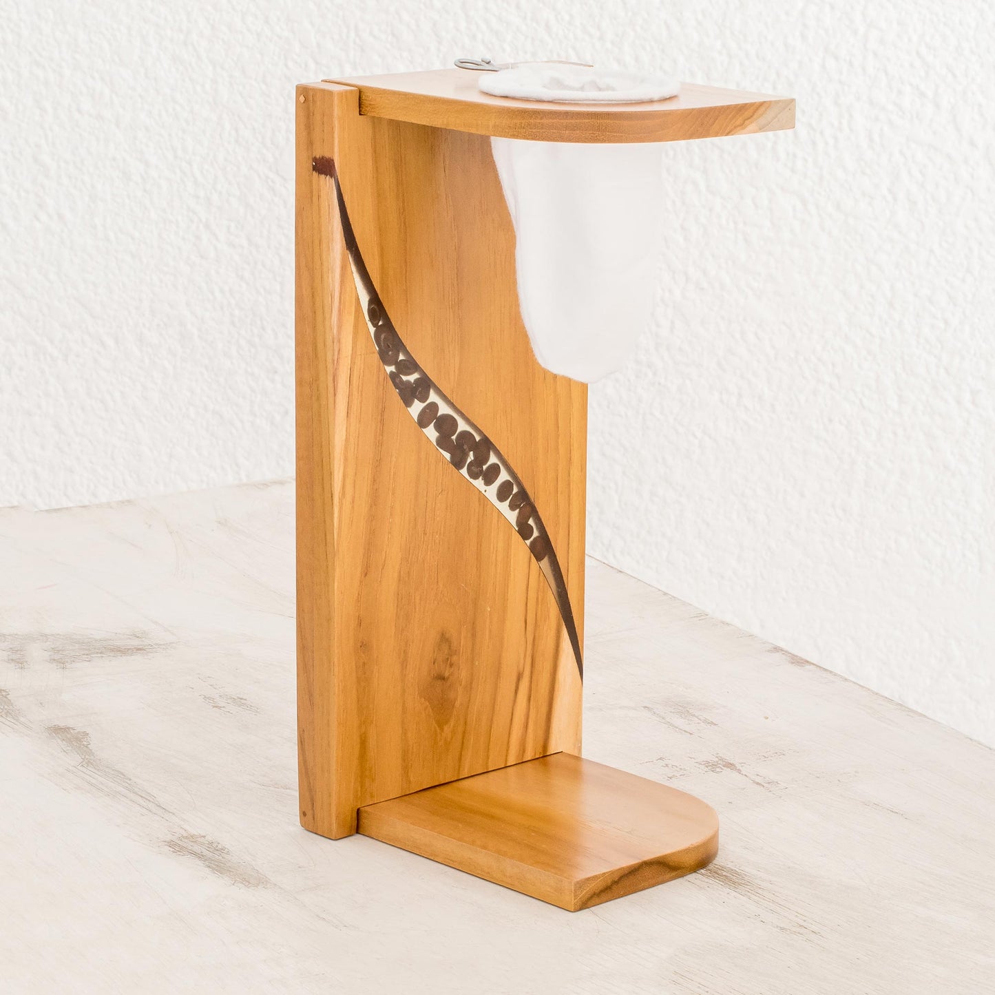 Fresh Beans Teak Wood and Resin Single-Serve Drip Coffee Stand