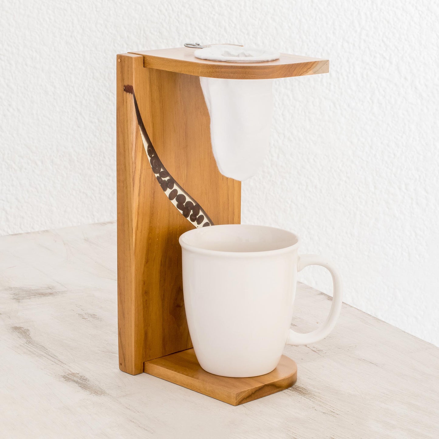 Fresh Beans Teak Wood and Resin Single-Serve Drip Coffee Stand