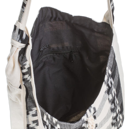 Black and Ivory Handwoven Cotton Bucket Bag in Black and Ivory