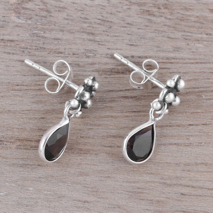 Trinity Glitter Sterling Silver and Smoky Quartz Dotted Dangle Earrings