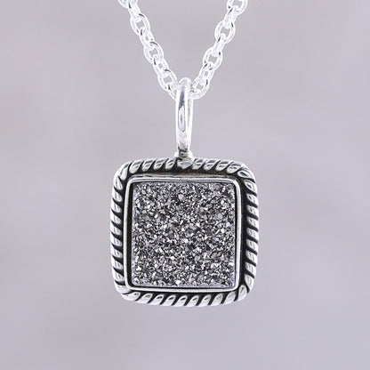 Grey Sparkle Sterling Silver and Grey Drusy Quartz Pendant Necklace