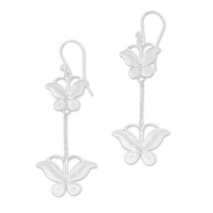 Filigree Butterflies Sterling Silver Filigree Butterfly Elongated Dangle Earrings