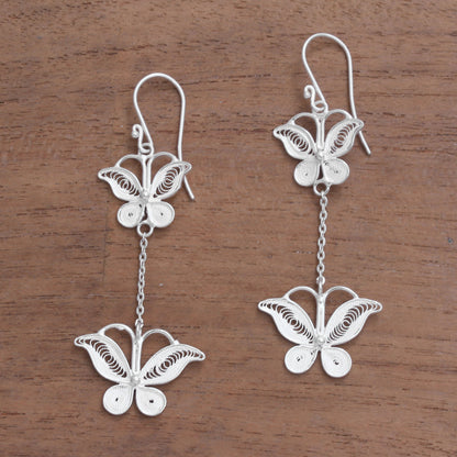 Filigree Butterflies Sterling Silver Filigree Butterfly Elongated Dangle Earrings