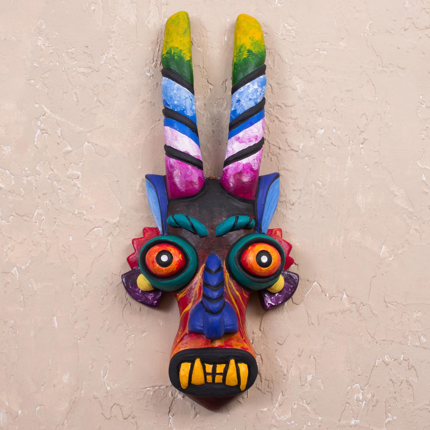 Age-Old Devil Colorful Ceramic Devil Mask from Peru