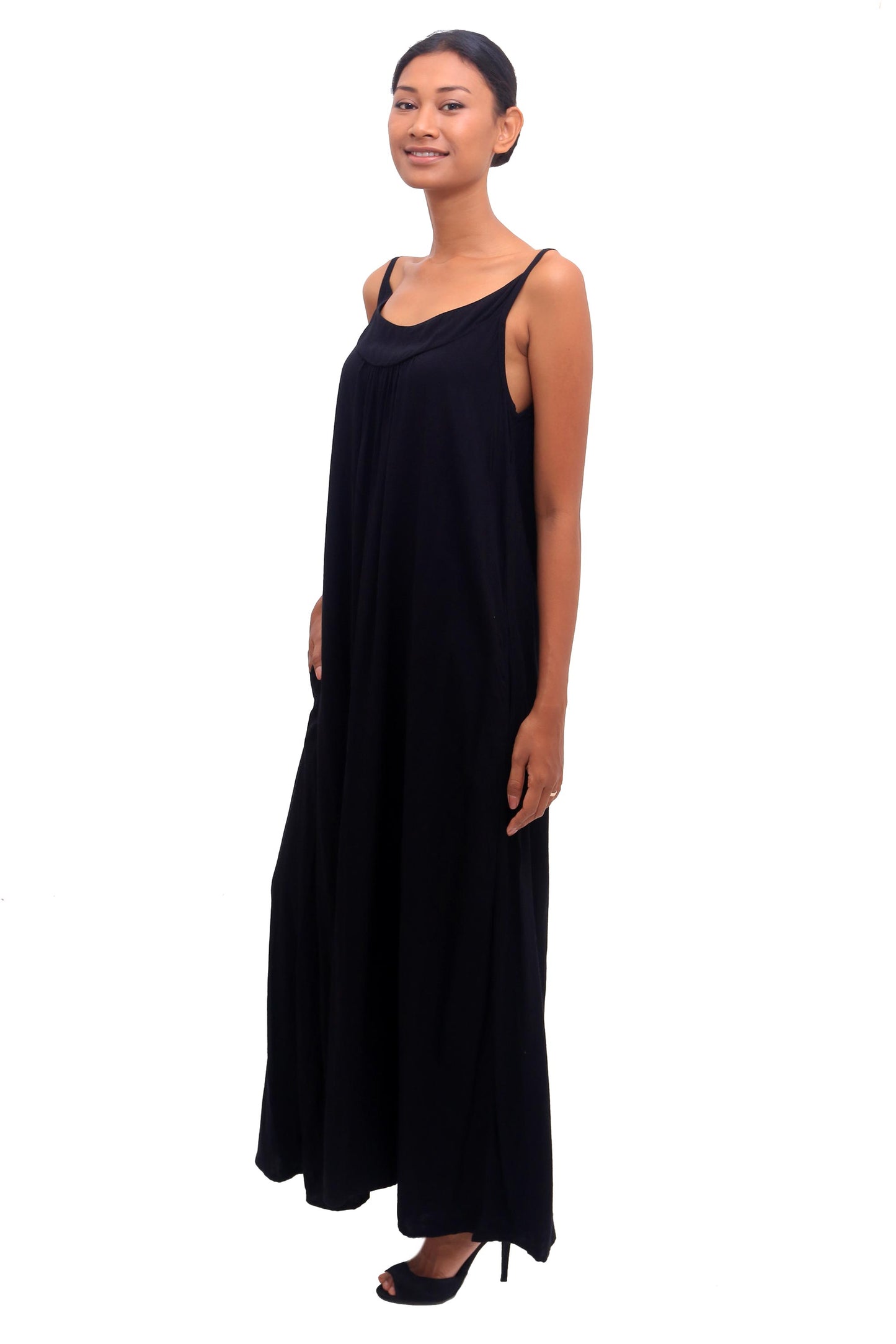 Black Intrigue Rayon Maxi Sundress from Bali