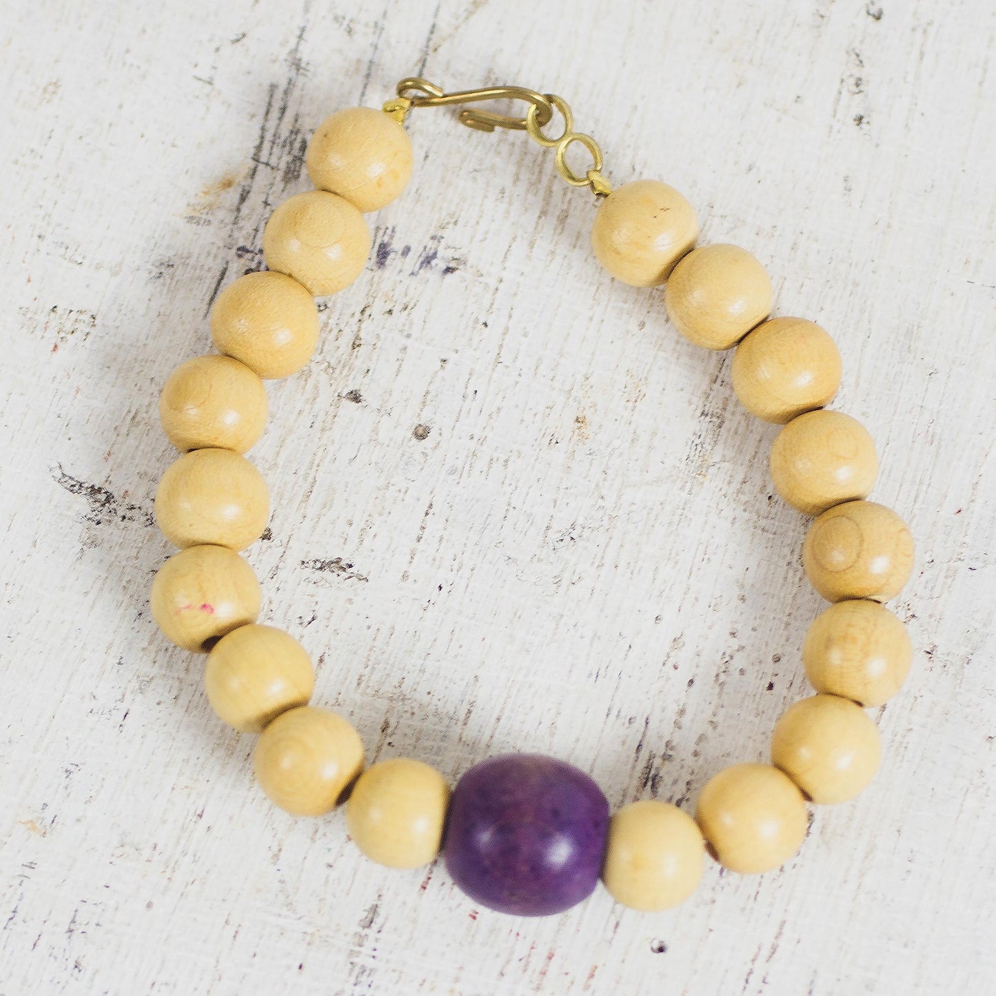 Purple Bead Brown and Purple Wood Beaded Bracelet from Ghana