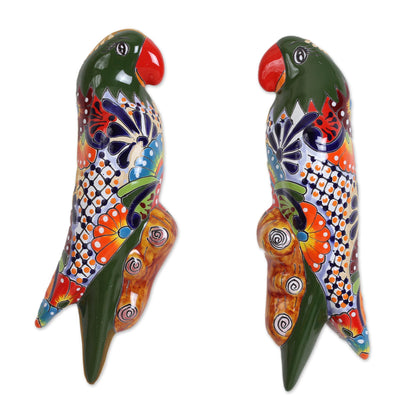 Parrot Friends Ceramic Parrot Wall Sculptures from Mexico (Pair)