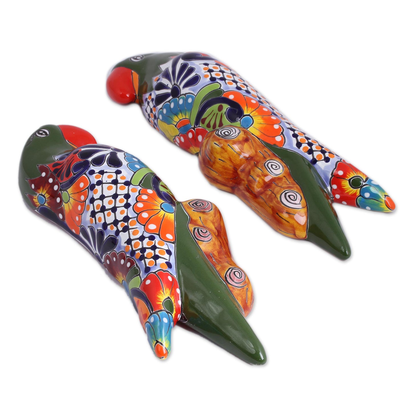 Parrot Friends Ceramic Parrot Wall Sculptures from Mexico (Pair)