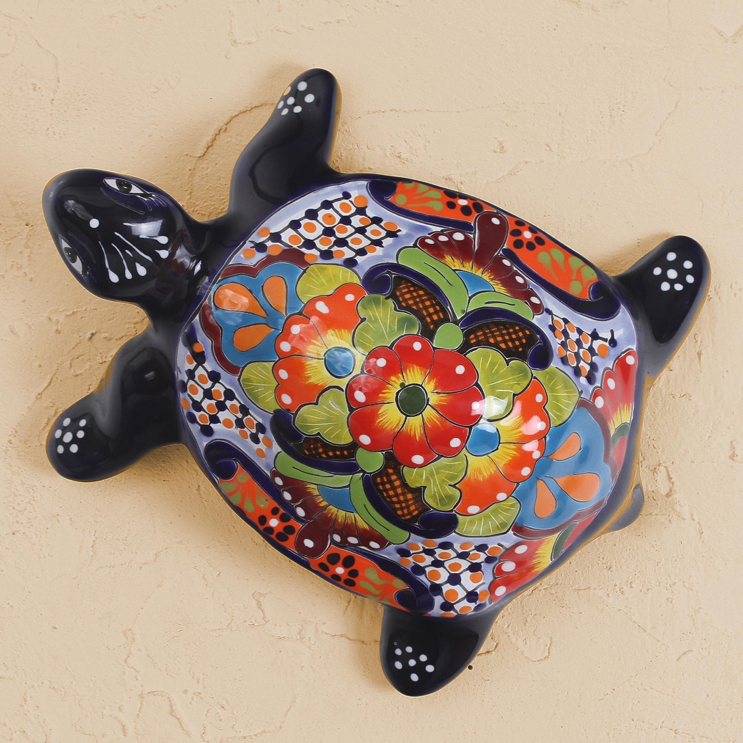 Cute Turtle Hand-Painted Ceramic Turtle Sculpture from Mexico