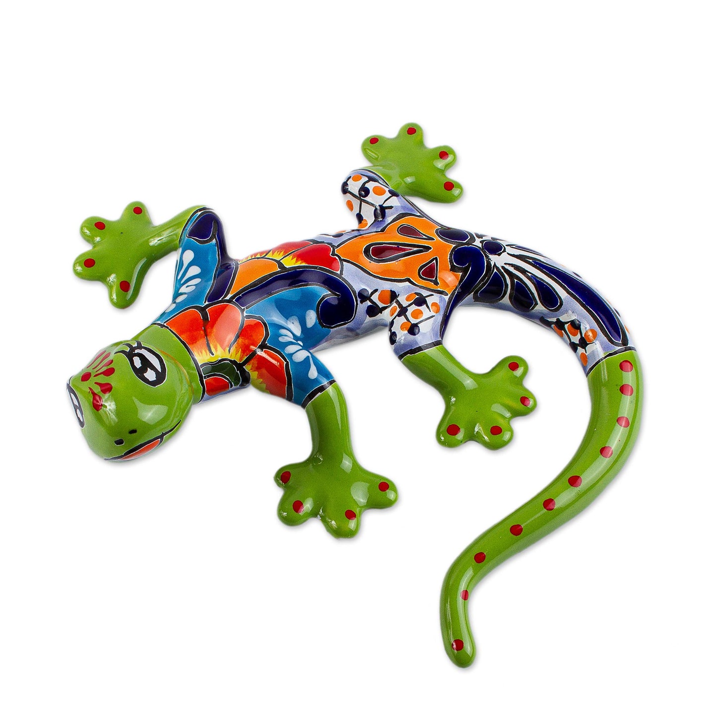 Vibrant Salamander Hand-Painted Ceramic Salamander Wall Sculpture from Mexico