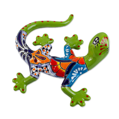 Vibrant Salamander Hand-Painted Ceramic Salamander Wall Sculpture from Mexico