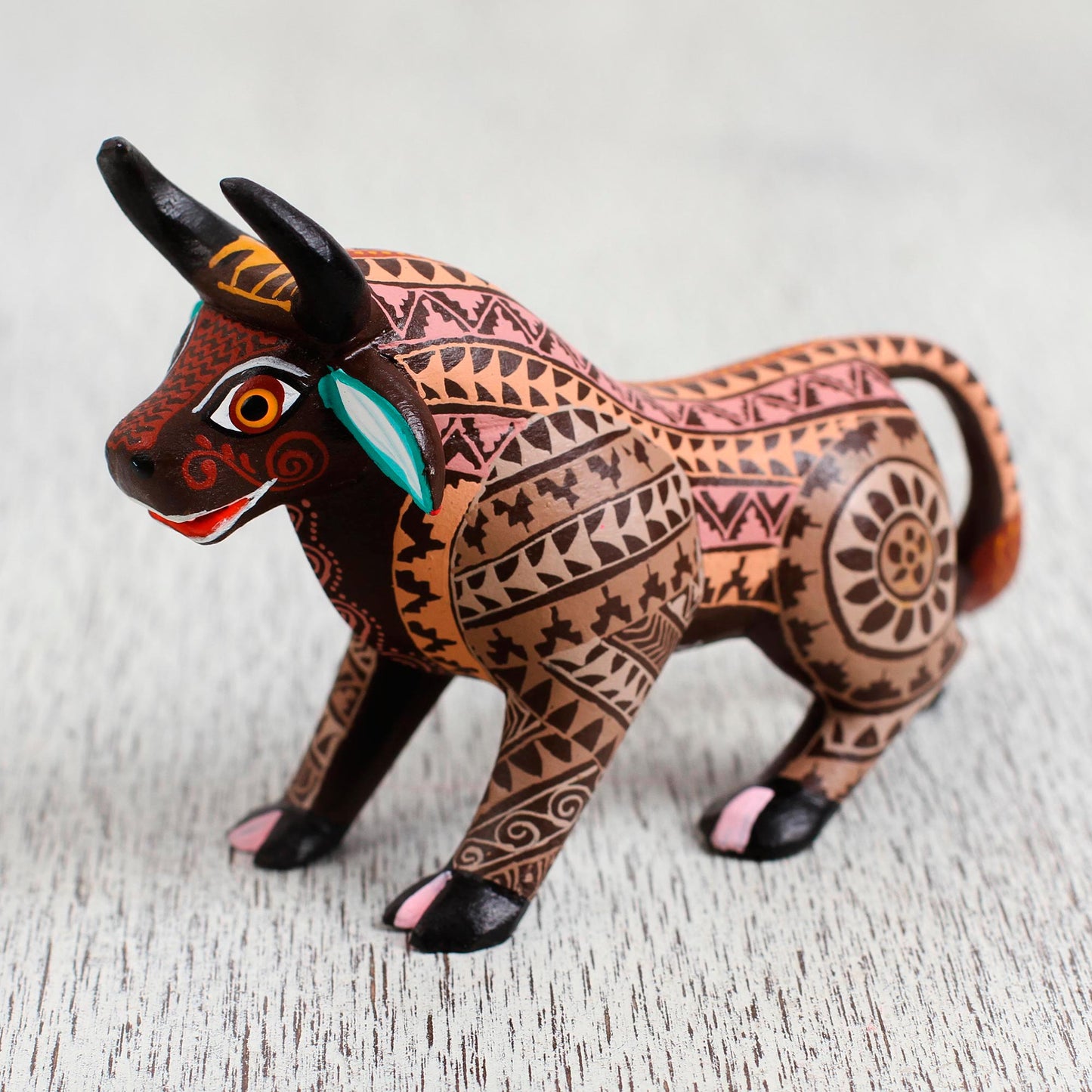 Earthen Bull Wood Alebrije Bull Figurine in Brown from Mexico