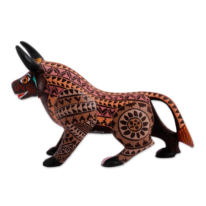 Earthen Bull Wood Alebrije Bull Figurine in Brown from Mexico