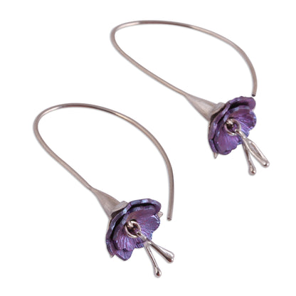 Sleepy Flowers Floral Titanium Plated Sterling Silver Drop Earrings