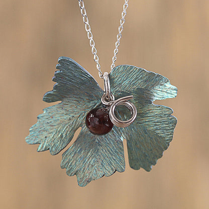 Vine Leaf Motif Agate Pendant Necklace from Mexico