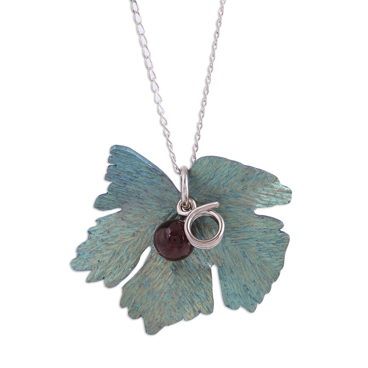 Vine Leaf Motif Agate Pendant Necklace from Mexico