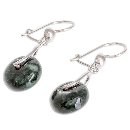 Wheel of Fortune Circular Dark Green Jade Dangle Earrings from Guatemala