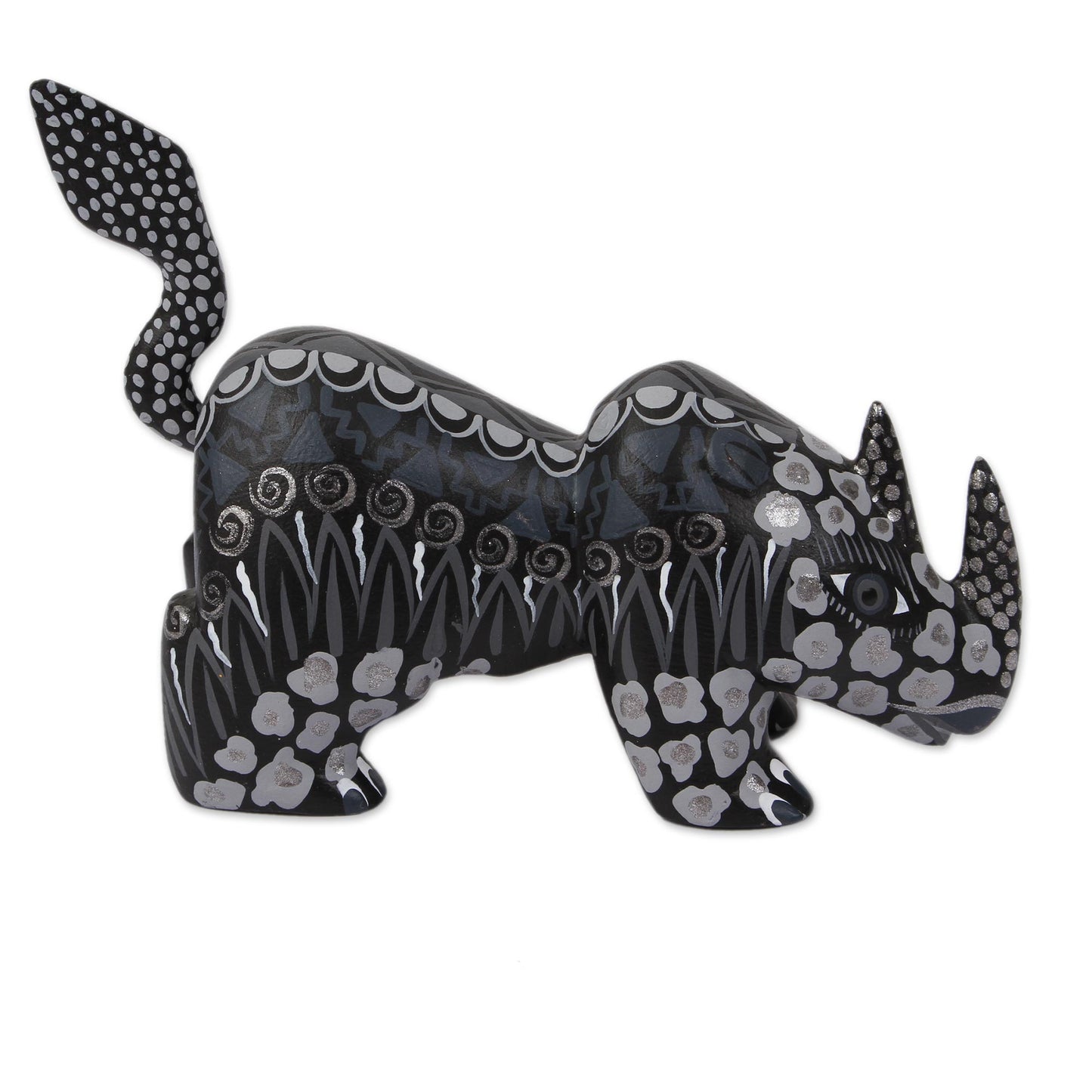 Grey Rhino Copal Wood Alebrije Rhino Figurine in Grey from Mexico