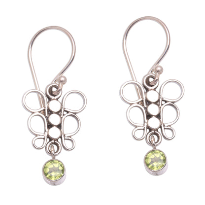 Round Butterfly Circle Motif Peridot Dangle Earrings from Bali