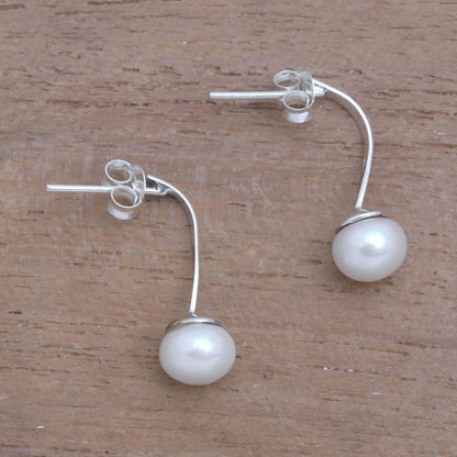 Goddess Teardrops White Cultured Pearl Drop Earrings from Bali