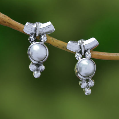 God's Grapes Dot Motif Cultured Pearl Drop Earrings from Bali