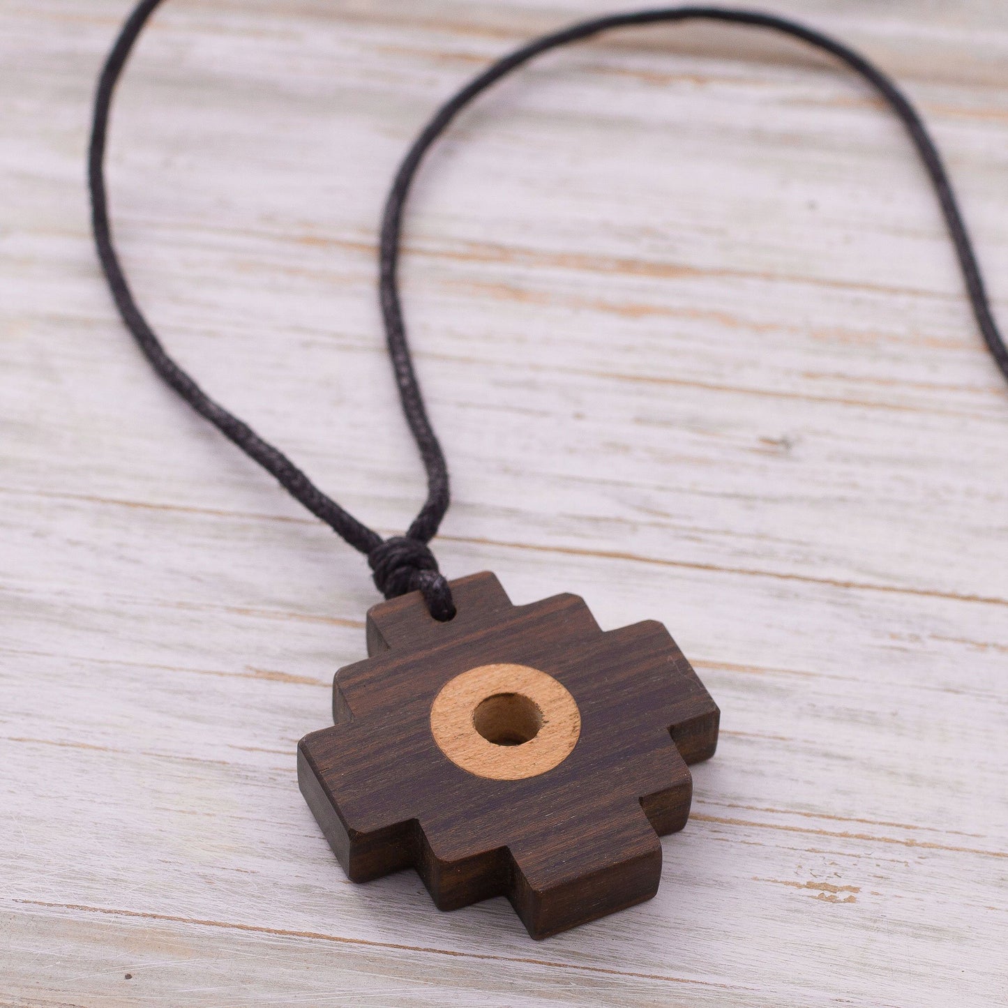 Layered Chakana Wood Pendant Necklace