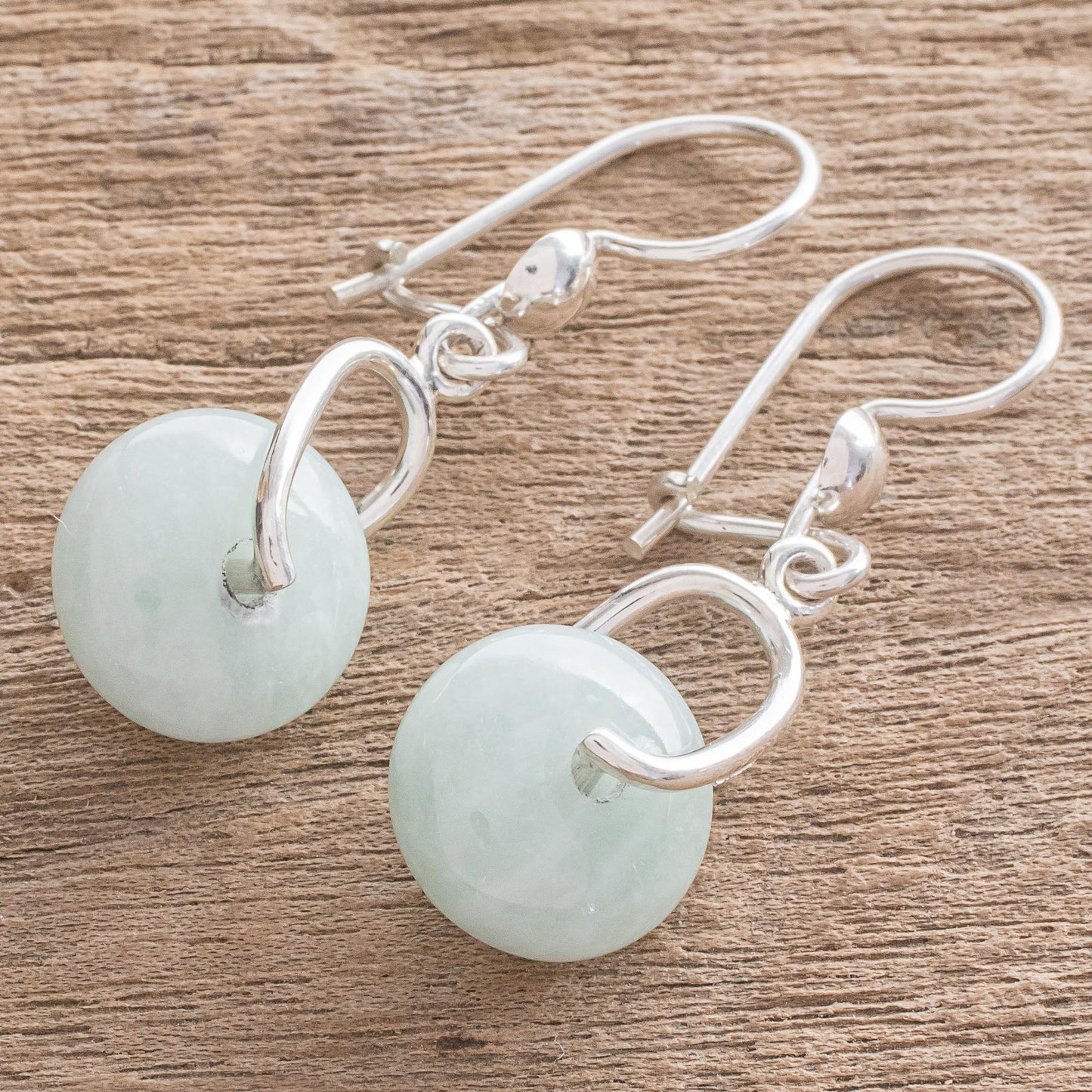 Apple Green Wheel of Fortune Circular Apple Green Jade Dangle Earrings from Guatemala